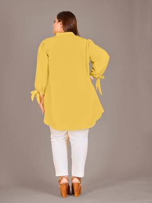 Stylish ladies high low top with tie up sleeve -Yellow 3