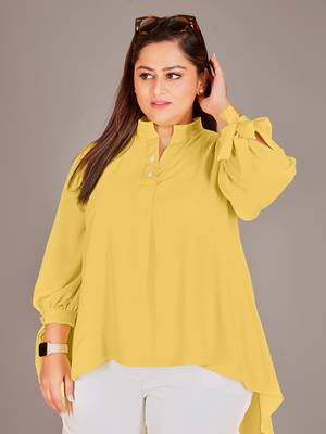 Stylish ladies high low top with tie up sleeve -Yellow 4