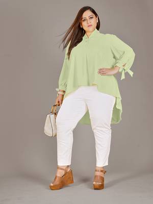 Stylish ladies high low top with tie up sleeve -Green 1