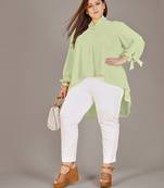 Stylish ladies high low top with tie up sleeve -Green