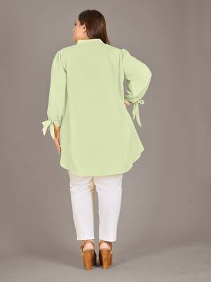 Stylish ladies high low top with tie up sleeve -Green 3