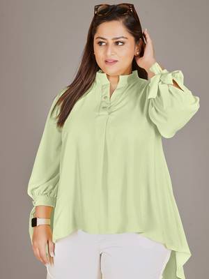 Stylish ladies high low top with tie up sleeve -Green 4