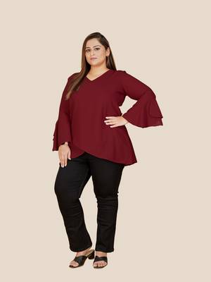 Stylish over lap top with flare sleeves-Maroon 1