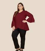 Stylish over lap top with flare sleeves-Maroon