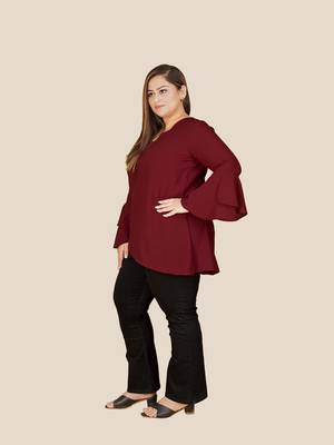 Stylish over lap top with flare sleeves-Maroon 2