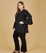 Stylish over lap top with flare sleeves-Black