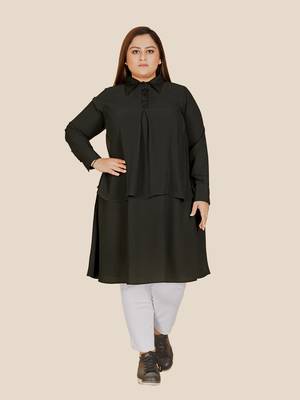 Stylish ladies shirt collar double layered Tunic -Black 1