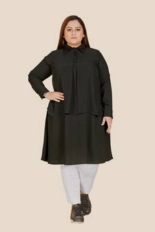 Stylish ladies shirt collar double layered Tunic -Black