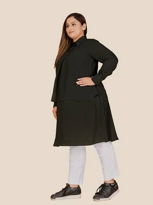 Stylish ladies shirt collar double layered Tunic -Black 2