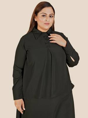 Stylish ladies shirt collar double layered Tunic -Black 5