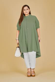 Stylish ladies stand collar high low  Tunic -Green