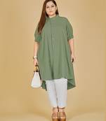 Stylish ladies stand collar high low  Tunic -Green