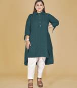 Stylish ladies stand collar high low Tunic with tie up sleeves -Blue