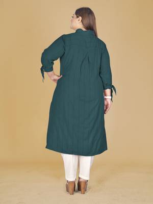 Stylish ladies stand collar high low Tunic with tie up sleeves -Blue 3