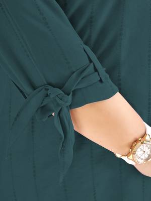 Stylish ladies stand collar high low Tunic with tie up sleeves -Blue 4