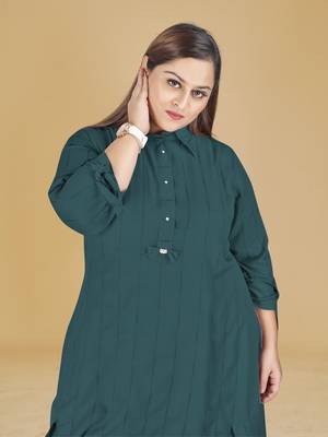 Stylish ladies stand collar high low Tunic with tie up sleeves -Blue 5