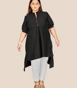 Stylish ladies mandarin collar high low tunic -Black
