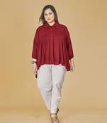 Stylish ladies  pleated hi low top-Red