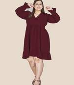 Stylish ladies wrap styled with ruffle sleeve dress-Maroon