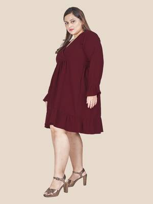 Stylish ladies wrap styled with ruffle sleeve dress-Maroon 3