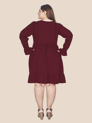 Stylish ladies wrap styled with ruffle sleeve dress-Maroon 4
