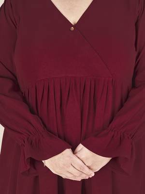 Stylish ladies wrap styled with ruffle sleeve dress-Maroon 5