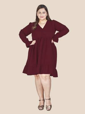Stylish ladies wrap styled with ruffle sleeve dress-Maroon 6