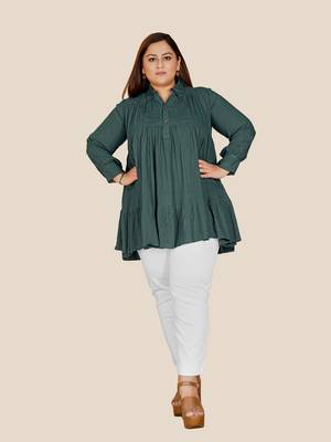 Stylish ladies  pleated  top-Green 1