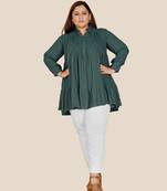 Stylish ladies  pleated  top-Green