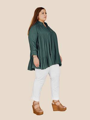 Stylish ladies  pleated  top-Green 2