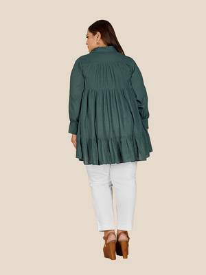 Stylish ladies  pleated  top-Green 3