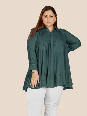 Stylish ladies  pleated  top-Green 5