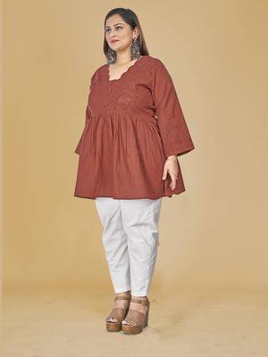 Stylish ladies  embroidered top-Red 2