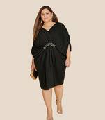 Stylish ladies kaftan styled pleated dress with hand work- Black