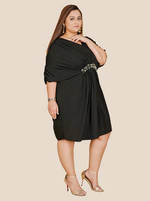 Stylish ladies kaftan styled pleated dress with hand work- Black 2