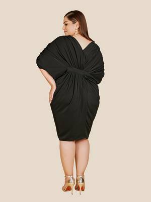 Stylish ladies kaftan styled pleated dress with hand work- Black 3