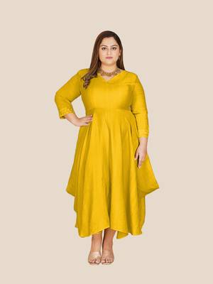 Stylish ladies cowl styled dress- Yellow 1