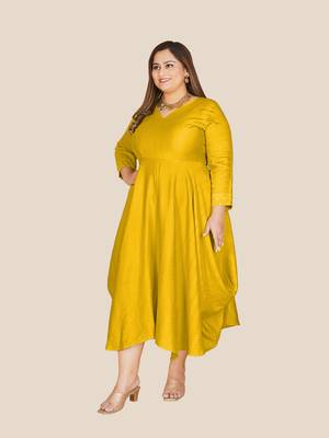 Stylish ladies cowl styled dress- Yellow 2