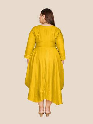 Stylish ladies cowl styled dress- Yellow 3