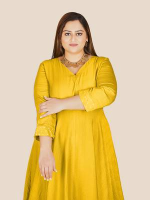 Stylish ladies cowl styled dress- Yellow 5