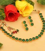 Gold Plated Traditional Stone Studded Necklace Jewellery Set For Women And Girls