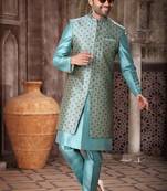 Blue embroidered art silk indo-western-dresses
