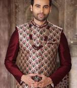 Maroon embroidered art silk indo-western-dresses