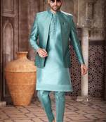 Blue embroidered art silk indo-western-dresses