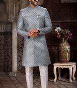 Blue woven jaquard indo-western-dresses