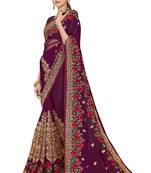 Purple embroidered georgette saree with blouse