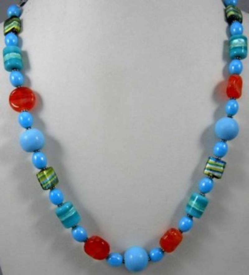 Quil hand made glass beads necklace with oxidised sterling silver Pendant