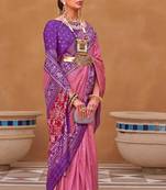 Pink Printed Silk Blend Saree With Blouse