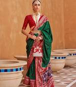Green Printed Silk Blend Saree With Blouse