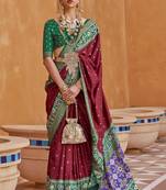 Maroon Printed Silk Blend Saree With Blouse